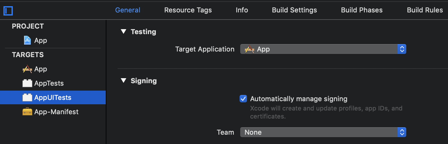 UI tests target with target application